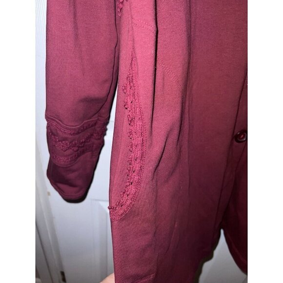SOFT SURROUNDINGS Rachel Embroidered Burgundy Stretch Button Down Coat - Picture 8 of 15